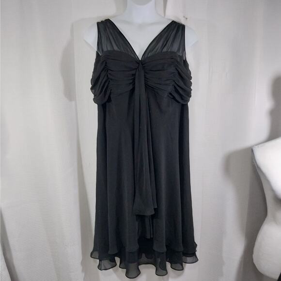DRESSBARN! BLACK CHIFFON SHEER SHOULDER, SCRUNCHY BUSTLINE LAYERED DRESS! SZ 22W - Picture 2 of 11